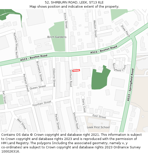 52, SHIRBURN ROAD, LEEK, ST13 6LE: Location map and indicative extent of plot