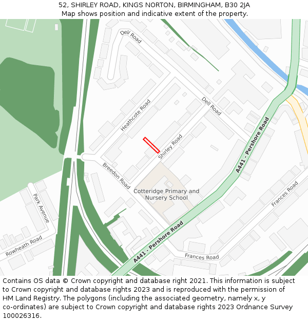 52, SHIRLEY ROAD, KINGS NORTON, BIRMINGHAM, B30 2JA: Location map and indicative extent of plot