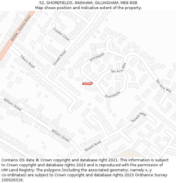 52, SHOREFIELDS, RAINHAM, GILLINGHAM, ME8 8SB: Location map and indicative extent of plot