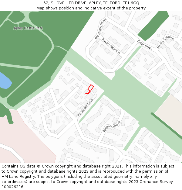 52, SHOVELLER DRIVE, APLEY, TELFORD, TF1 6GQ: Location map and indicative extent of plot