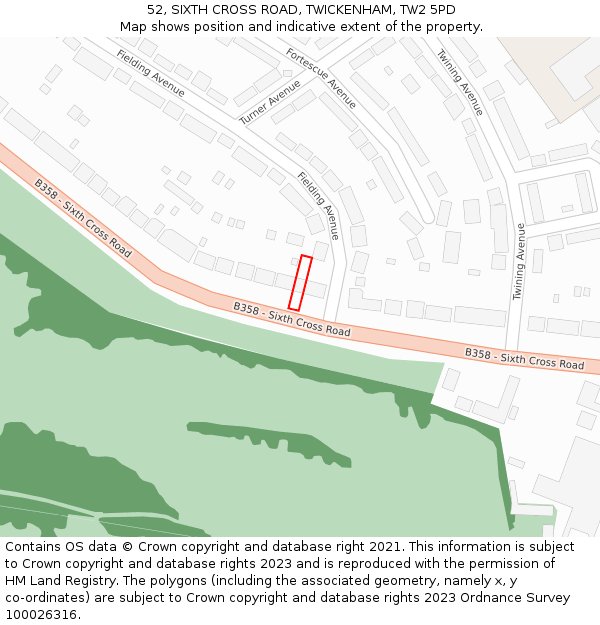 52, SIXTH CROSS ROAD, TWICKENHAM, TW2 5PD: Location map and indicative extent of plot