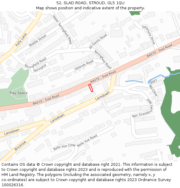 52, SLAD ROAD, STROUD, GL5 1QU: Location map and indicative extent of plot