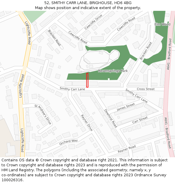 52, SMITHY CARR LANE, BRIGHOUSE, HD6 4BG: Location map and indicative extent of plot