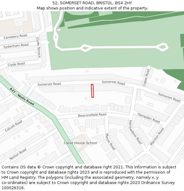 52, SOMERSET ROAD, BRISTOL, BS4 2HY: Location map and indicative extent of plot