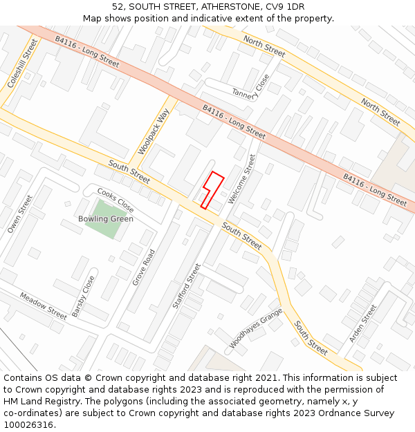 52, SOUTH STREET, ATHERSTONE, CV9 1DR: Location map and indicative extent of plot