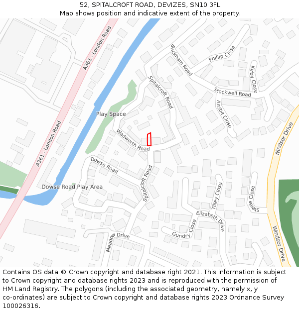 52, SPITALCROFT ROAD, DEVIZES, SN10 3FL: Location map and indicative extent of plot