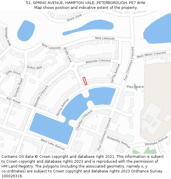 52, SPRING AVENUE, HAMPTON VALE, PETERBOROUGH, PE7 8HW: Location map and indicative extent of plot