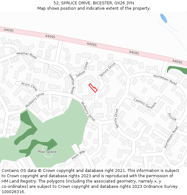 52, SPRUCE DRIVE, BICESTER, OX26 3YN: Location map and indicative extent of plot