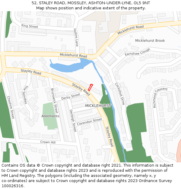 52, STALEY ROAD, MOSSLEY, ASHTON-UNDER-LYNE, OL5 9NT: Location map and indicative extent of plot