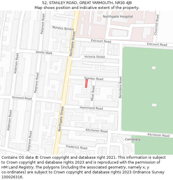 52, STANLEY ROAD, GREAT YARMOUTH, NR30 4JB: Location map and indicative extent of plot