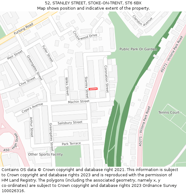 52, STANLEY STREET, STOKE-ON-TRENT, ST6 6BX: Location map and indicative extent of plot