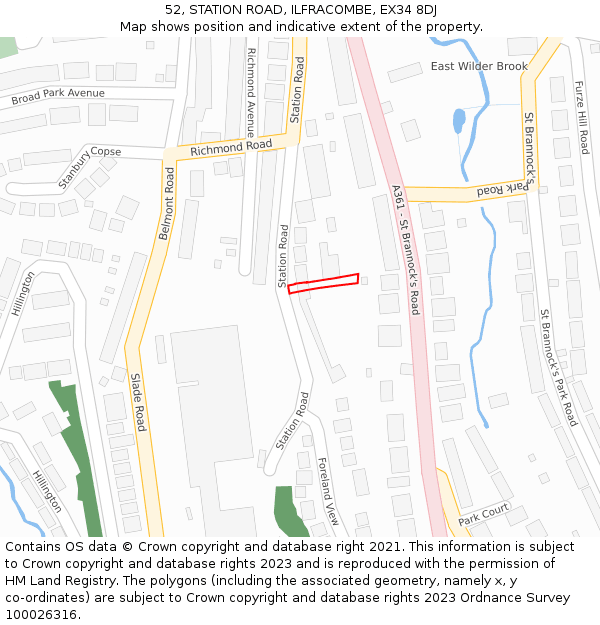 52, STATION ROAD, ILFRACOMBE, EX34 8DJ: Location map and indicative extent of plot