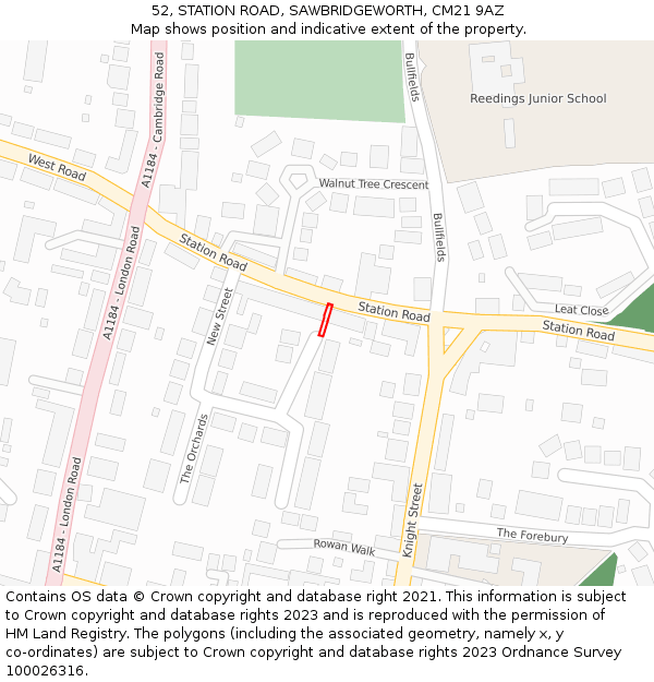 52, STATION ROAD, SAWBRIDGEWORTH, CM21 9AZ: Location map and indicative extent of plot