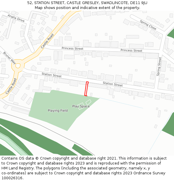 52, STATION STREET, CASTLE GRESLEY, SWADLINCOTE, DE11 9JU: Location map and indicative extent of plot