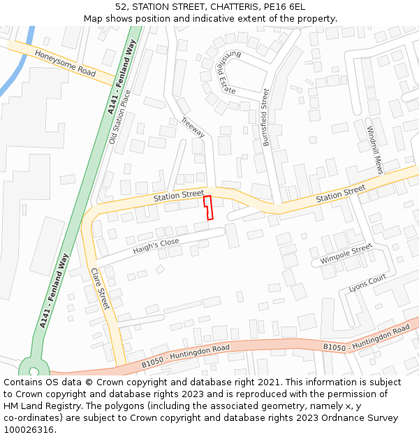 52, STATION STREET, CHATTERIS, PE16 6EL: Location map and indicative extent of plot