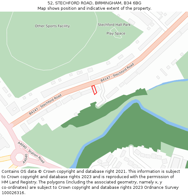 52, STECHFORD ROAD, BIRMINGHAM, B34 6BG: Location map and indicative extent of plot