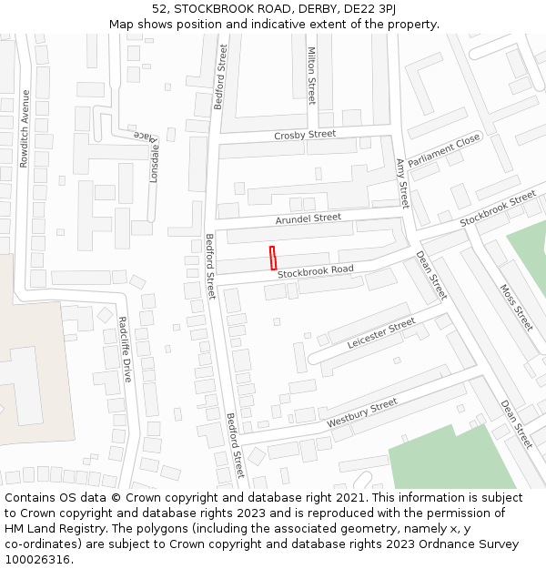 52, STOCKBROOK ROAD, DERBY, DE22 3PJ: Location map and indicative extent of plot