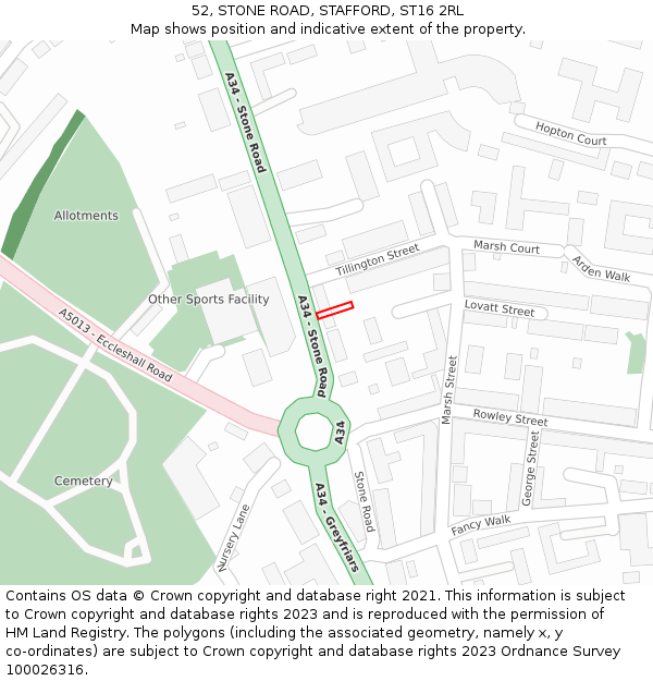 52, STONE ROAD, STAFFORD, ST16 2RL: Location map and indicative extent of plot