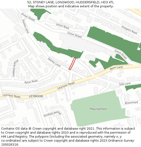 52, STONEY LANE, LONGWOOD, HUDDERSFIELD, HD3 4TL: Location map and indicative extent of plot