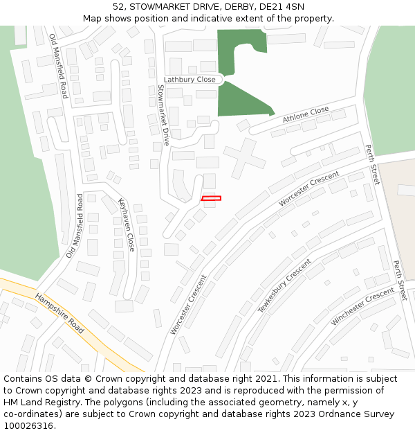 52, STOWMARKET DRIVE, DERBY, DE21 4SN: Location map and indicative extent of plot