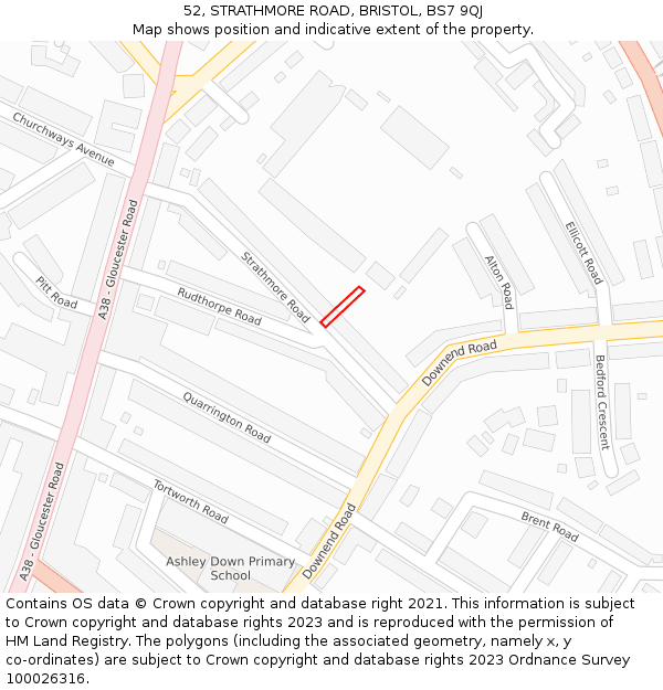 52, STRATHMORE ROAD, BRISTOL, BS7 9QJ: Location map and indicative extent of plot