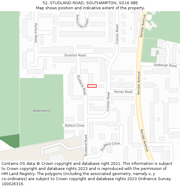 52, STUDLAND ROAD, SOUTHAMPTON, SO16 9BE: Location map and indicative extent of plot