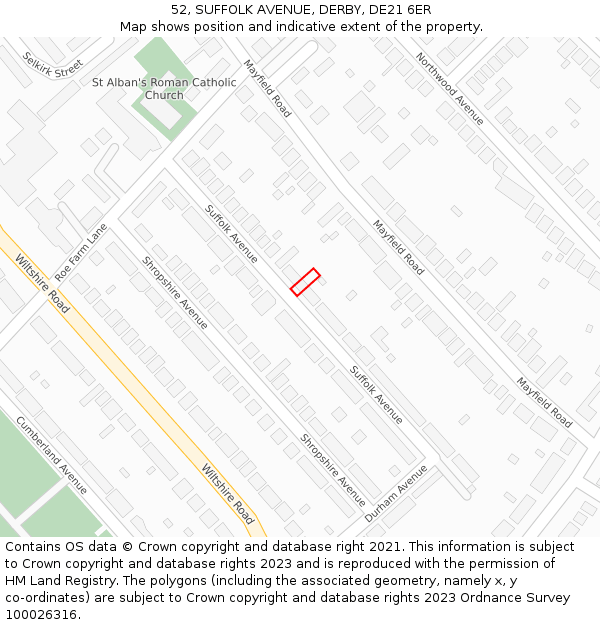 52, SUFFOLK AVENUE, DERBY, DE21 6ER: Location map and indicative extent of plot