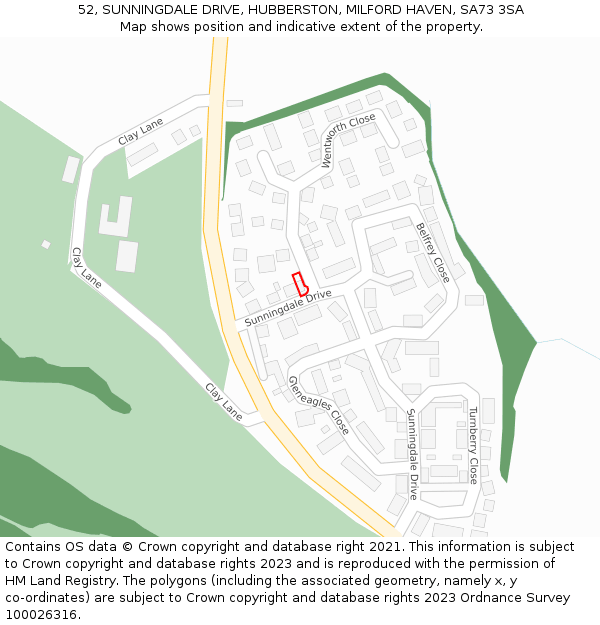 52, SUNNINGDALE DRIVE, HUBBERSTON, MILFORD HAVEN, SA73 3SA: Location map and indicative extent of plot