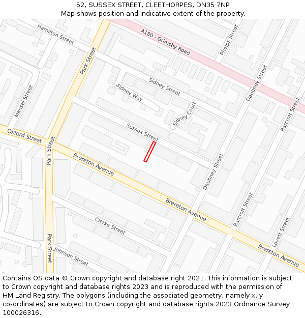 52, SUSSEX STREET, CLEETHORPES, DN35 7NP: Location map and indicative extent of plot
