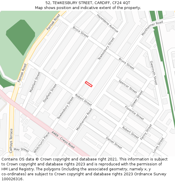 52, TEWKESBURY STREET, CARDIFF, CF24 4QT: Location map and indicative extent of plot
