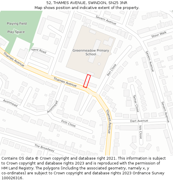 52, THAMES AVENUE, SWINDON, SN25 3NR: Location map and indicative extent of plot