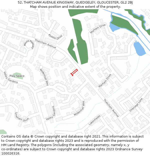 52, THATCHAM AVENUE KINGSWAY, QUEDGELEY, GLOUCESTER, GL2 2BJ: Location map and indicative extent of plot