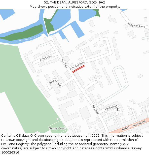 52, THE DEAN, ALRESFORD, SO24 9AZ: Location map and indicative extent of plot