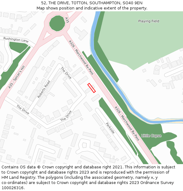52, THE DRIVE, TOTTON, SOUTHAMPTON, SO40 9EN: Location map and indicative extent of plot