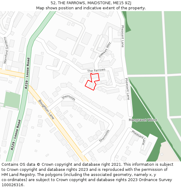 52, THE FARROWS, MAIDSTONE, ME15 9ZJ: Location map and indicative extent of plot