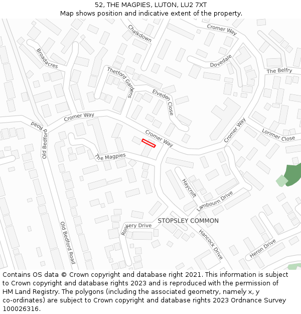 52, THE MAGPIES, LUTON, LU2 7XT: Location map and indicative extent of plot