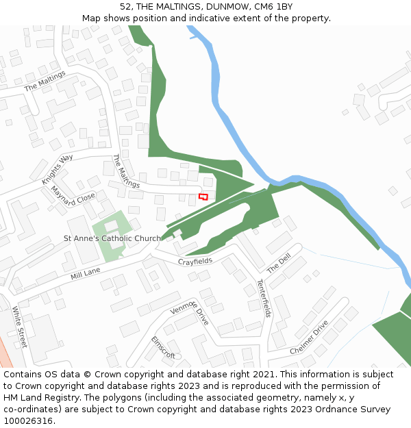 52, THE MALTINGS, DUNMOW, CM6 1BY: Location map and indicative extent of plot
