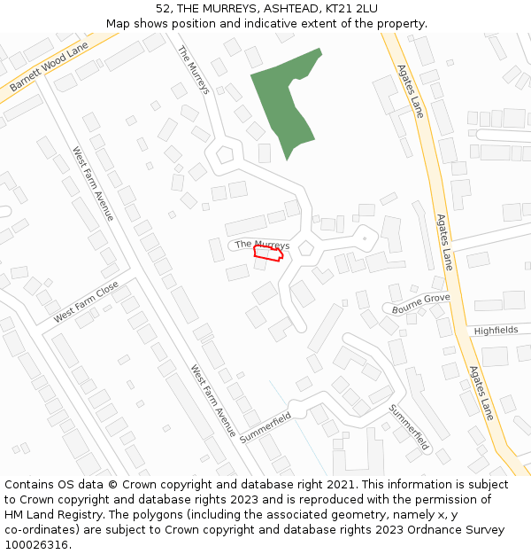 52, THE MURREYS, ASHTEAD, KT21 2LU: Location map and indicative extent of plot