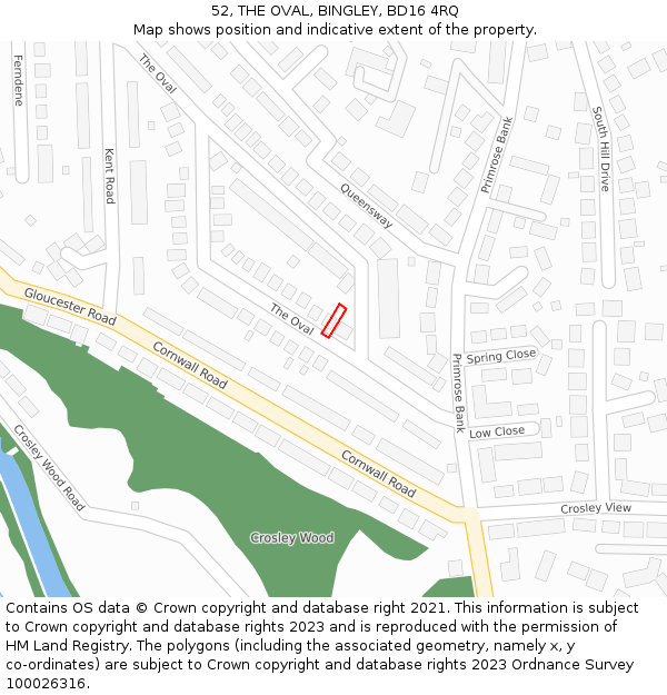 52, THE OVAL, BINGLEY, BD16 4RQ: Location map and indicative extent of plot