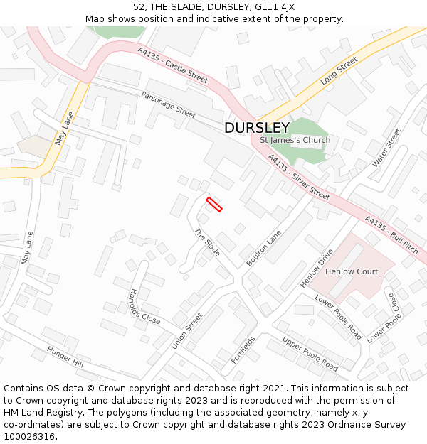 52, THE SLADE, DURSLEY, GL11 4JX: Location map and indicative extent of plot