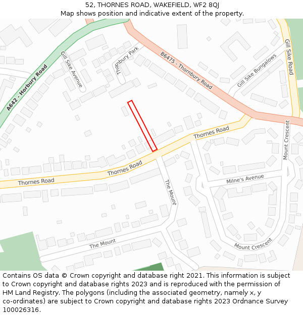 52, THORNES ROAD, WAKEFIELD, WF2 8QJ: Location map and indicative extent of plot