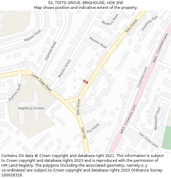 52, TOFTS GROVE, BRIGHOUSE, HD6 3NP: Location map and indicative extent of plot