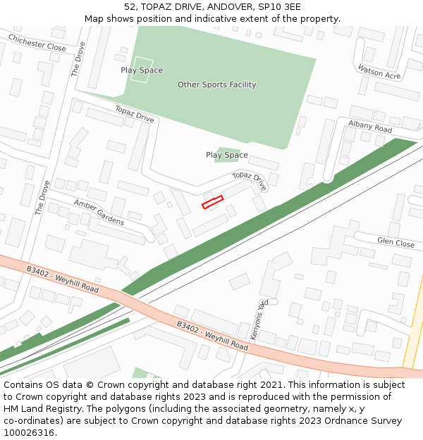 52, TOPAZ DRIVE, ANDOVER, SP10 3EE: Location map and indicative extent of plot