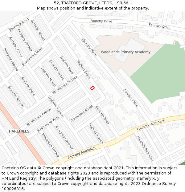 52, TRAFFORD GROVE, LEEDS, LS9 6AH: Location map and indicative extent of plot