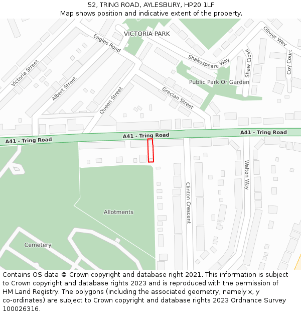 52, TRING ROAD, AYLESBURY, HP20 1LF: Location map and indicative extent of plot
