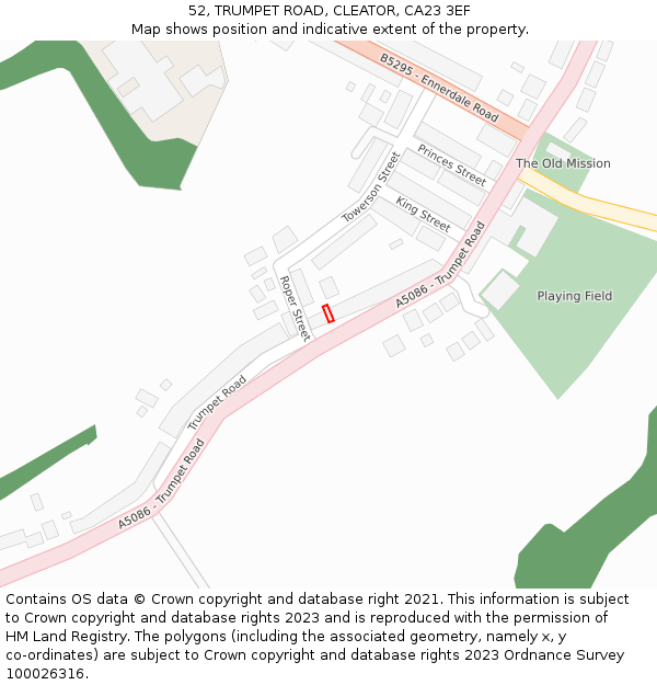 52, TRUMPET ROAD, CLEATOR, CA23 3EF: Location map and indicative extent of plot
