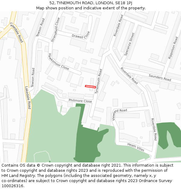 52, TYNEMOUTH ROAD, LONDON, SE18 1PJ: Location map and indicative extent of plot