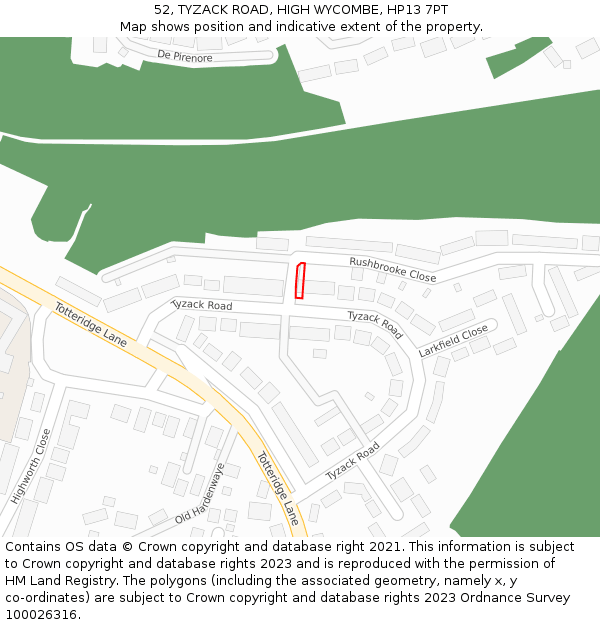 52, TYZACK ROAD, HIGH WYCOMBE, HP13 7PT: Location map and indicative extent of plot
