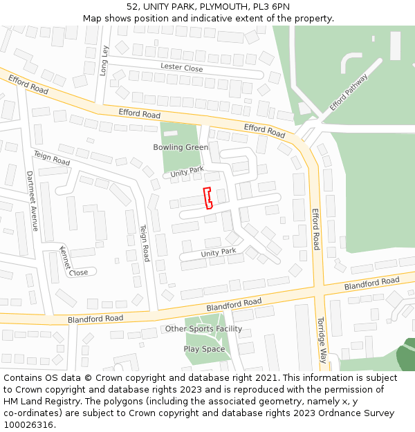 52, UNITY PARK, PLYMOUTH, PL3 6PN: Location map and indicative extent of plot