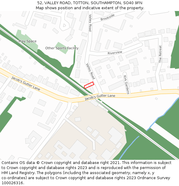 52, VALLEY ROAD, TOTTON, SOUTHAMPTON, SO40 9FN: Location map and indicative extent of plot